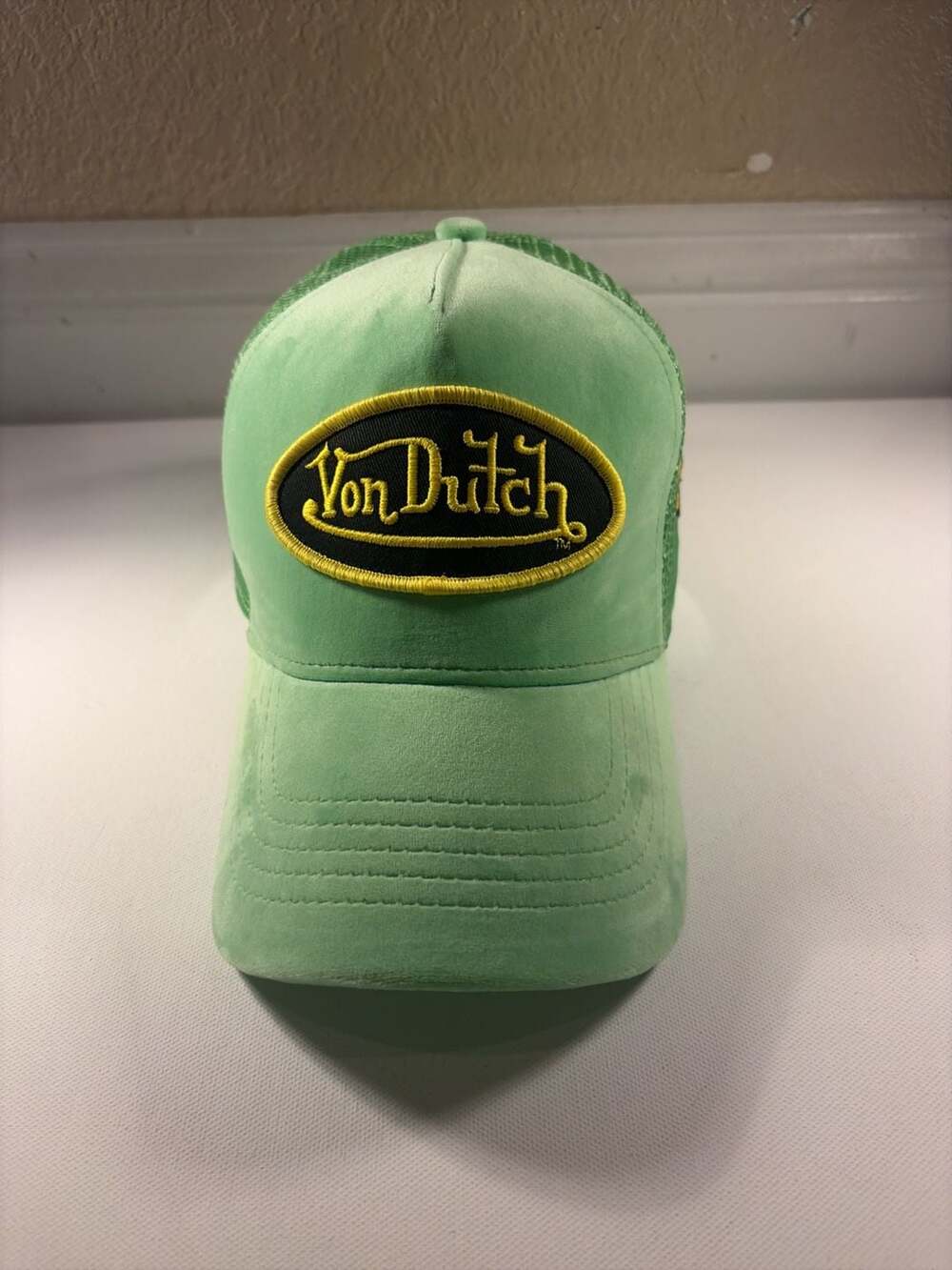 Von Dutch Velvet Hollywood Trucker Hat Green